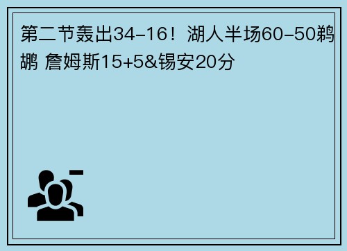第二节轰出34-16！湖人半场60-50鹈鹕 詹姆斯15+5&锡安20分
